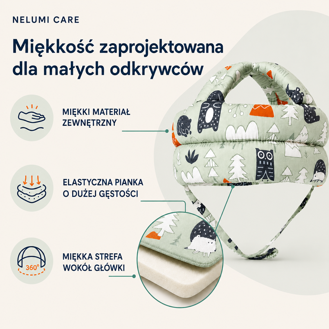 Nelumi Care – miękki kask ochronny dla malucha